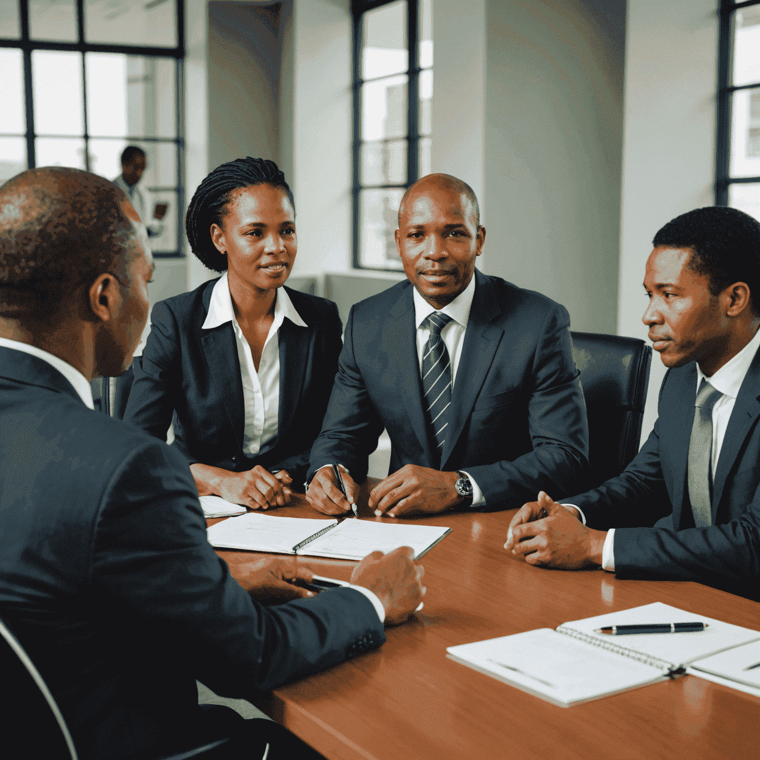 A group of South African businesspeople in a meeting, illustrating the unique aspects of South African business culture